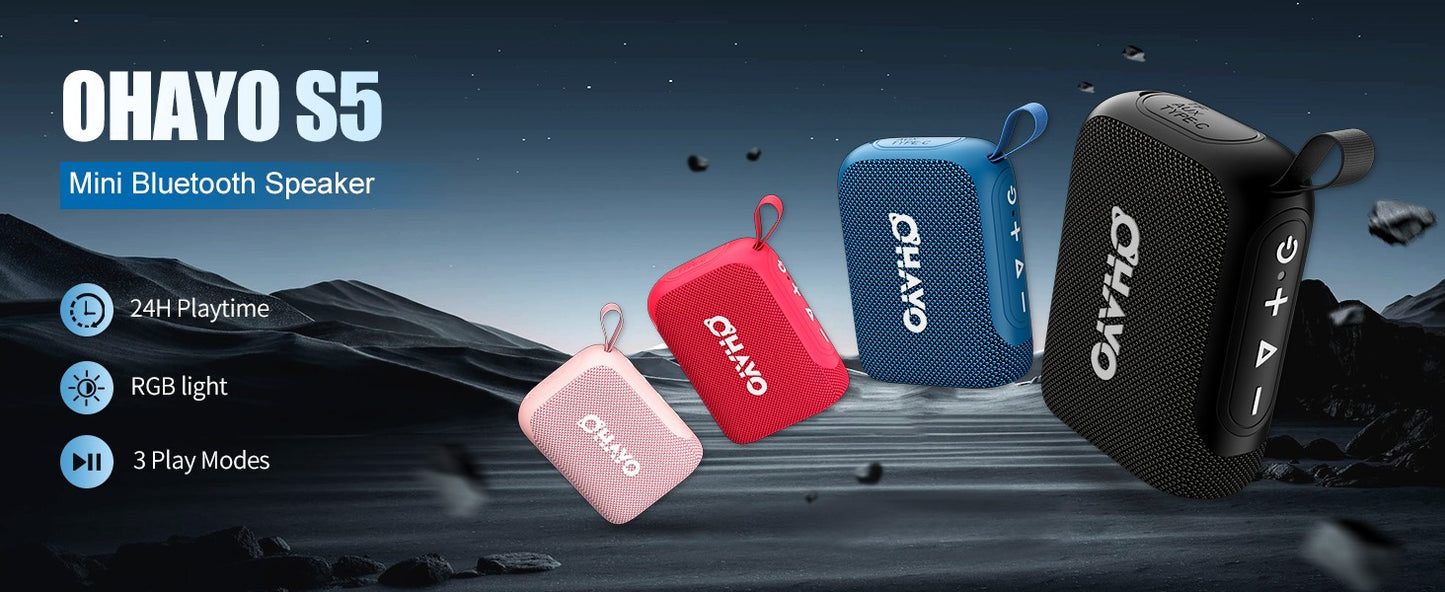 Ohayo S5 Bluetooth Speaker,Ultra Portable, Up to 24H Playtime,IP67 Waterproof and Dustproof,Powerful Sound for Hiking and Biking