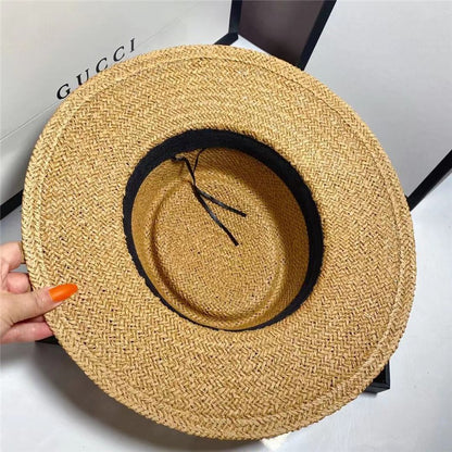 Chapéu de Palha Verão Estilo Flat Top Acessórios Abelha Chapéu de Sol Francês ao Ar Livre Protetor Solar Chapéu de Praia com Aba Grande