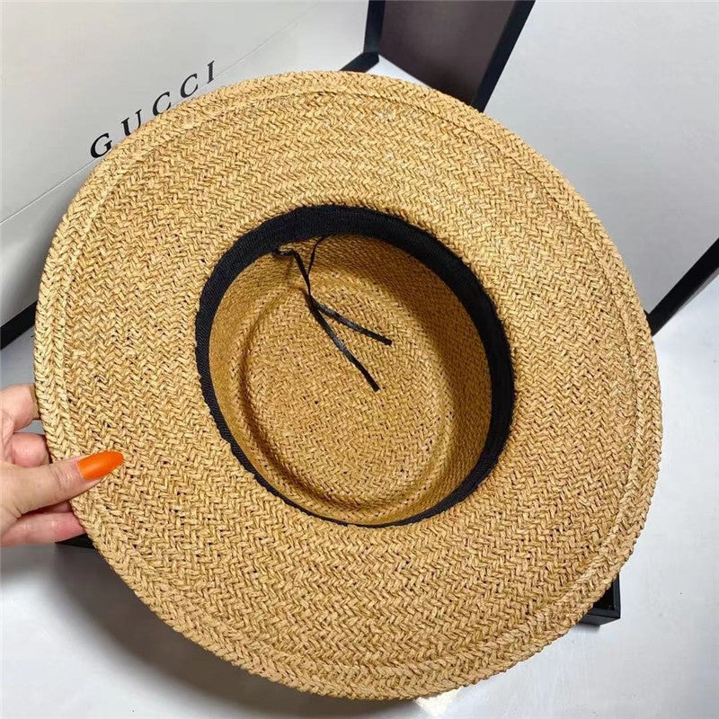 Chapéu de Palha Verão Estilo Flat Top Acessórios Abelha Chapéu de Sol Francês ao Ar Livre Protetor Solar Chapéu de Praia com Aba Grande