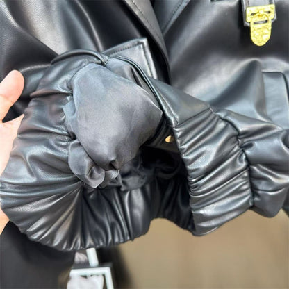 2025 Women's Winter Leather Jacket PU Metal Buckle Motorcycle Style Women's Jacket Outerwear y2k New High Quality Coat bra