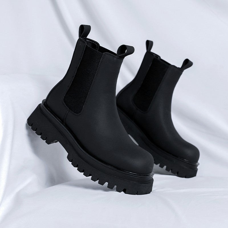 2023 Platform Black High Top Boots WMen High Heel Genuine Leather Ankle Chelsea Boots Men Punk Shoe Thick Bottom Botas De Mujer