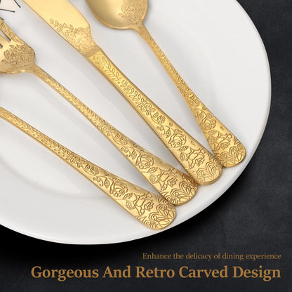 20/24 Peças Conjunto de Utensílios de Aço Inoxidável Conjunto de Talheres Florais Garfo Colher e Faca Kits de Utensílios de Cozinha para Restaurante