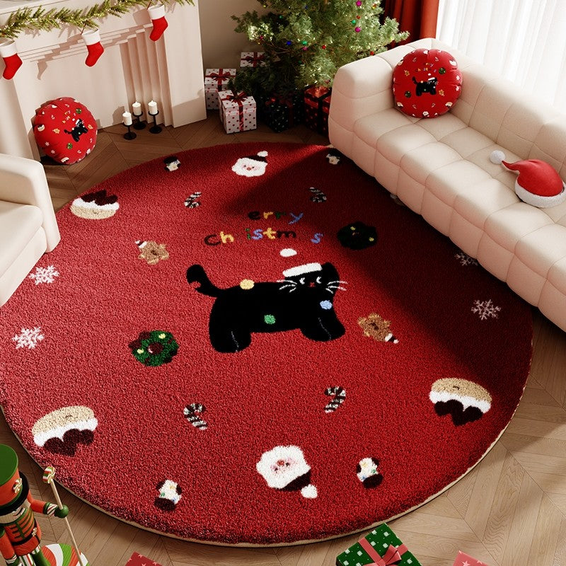 VIKAMA Luxurious Christmas Eve Flannel Floor Mat For Living Room Sofa Carpet Anti-Slip And Stain-Resistant Home Decoration