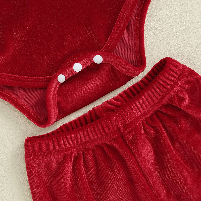 Infant Baby Girl Christmas Jumpsuit Outfits Letter Print Long Sleeve Romper Flare Pants Hat Toddler Clothes 0-18M