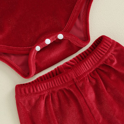 Infant Baby Girl Christmas Jumpsuit Outfits Letter Print Long Sleeve Romper Flare Pants Hat Toddler Clothes 0-18M