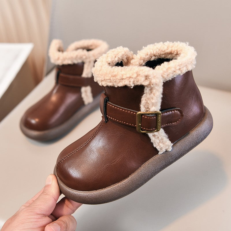 Winter Fur Boots For Children 2025 Trend Fashion Boy's Girl's Plush Snow Boots Anti-slippery Teenager Kid's Padded Boots Cotton