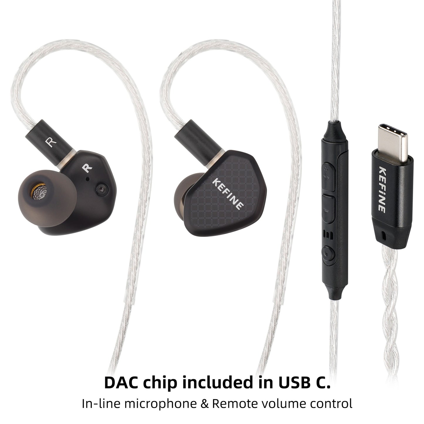 Kefine Klean 10mm DLC Diaphragm Dynamic Driver IEMs Hi-Fi In-ear Earphone with Nozzles and Comfortable 2-pin Silver-plated Cable