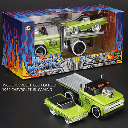 Maisto 1:64 Flatbed Truck Series Muscle Machines Modelo de Carro em Liga Minhaatura Veículos Diecast Brinquedo Mack B61 Chevrolet C60