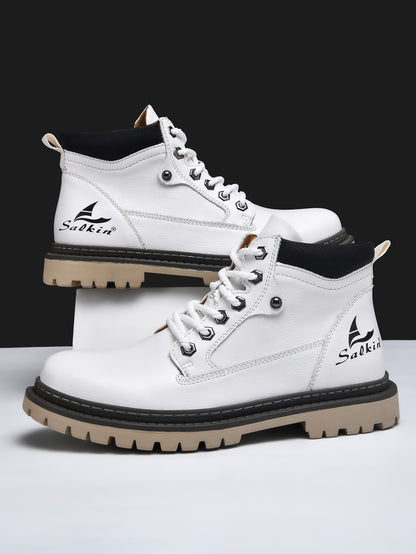 Botas Masculinas Feitas à Mão, Botas de Tornozelo de Inverno em Couro, Sapatos de Outono para Caminhada ao Ar Livre, Tênis, Botas Masculinas de Cano Alto, Calçados Antiderrapantes
