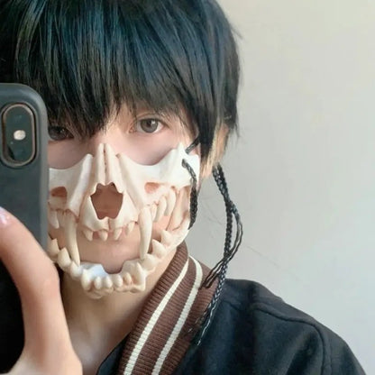 Halloween Skull Mask Long Teeth Demon Skeleton Half Face Cosplay Party Mask Scary Horror Wolf Dragon Tiger Costume Accessory