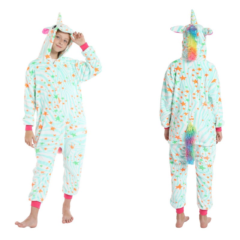 Winter Kids Pajama Sets Soft Warm Flannel Unicorn Costume Kigurumi Boy Girl Onesie Set Panda Tiger Bunny Deer Lion Pyjamas Suit