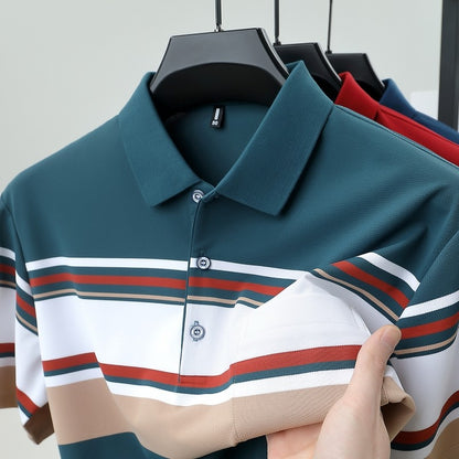High quality brand men's short sleeved polo shirt summer fashion  striped design youth personalized top casual business T-shirt