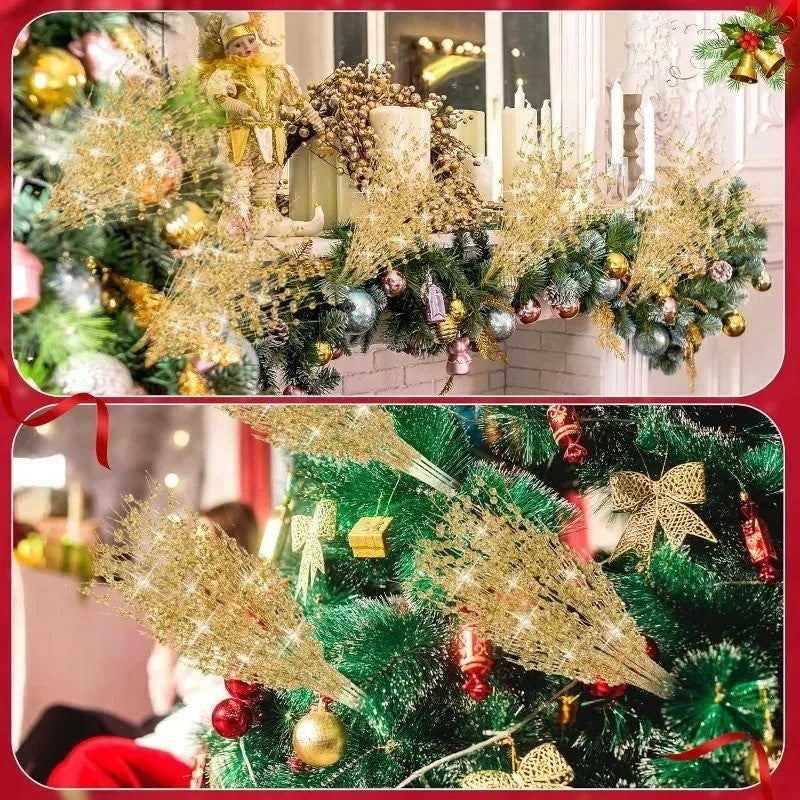 1-10pcs Gold Christmas Decorative Flash Artificial Berry Stem Decor for Christmas Tree DIY Wreath Fireplace Holiday Crafts Gifts