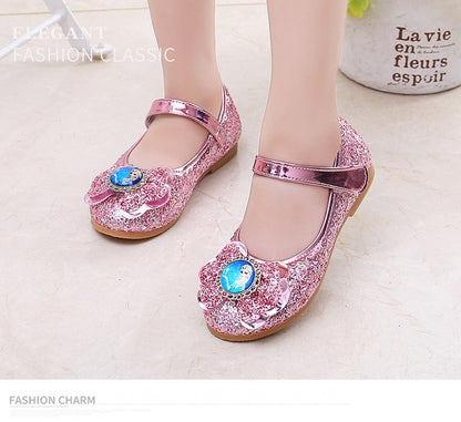 Disney Frozen Princess Elsa Cartoon Soft Sole Sandals Baby Girl Princess Shoes Crystal Shoes Children Flat Girl Leather Shoes