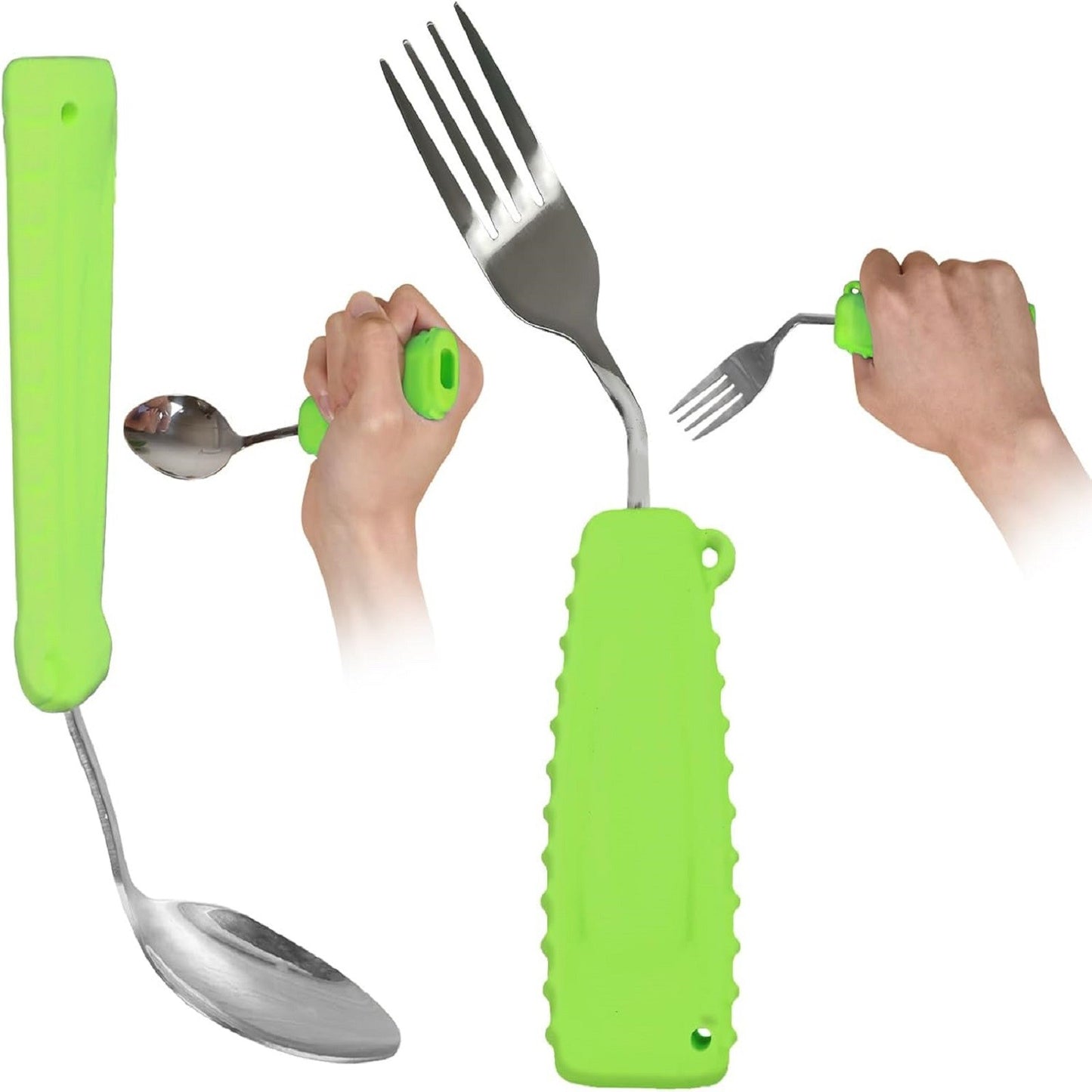 Conjunto de Colher e Garfo Angulados Ehucon Design Inclinado Confortável para Parkinson e Idosos Cabo Antiderrapante Fácil de Segurar
