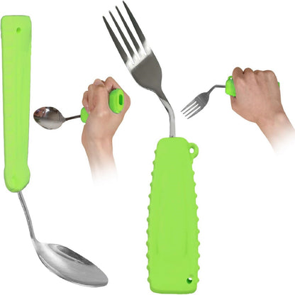 Conjunto de Colher e Garfo Angulados Ehucon Design Inclinado Confortável para Parkinson e Idosos Cabo Antiderrapante Fácil de Segurar