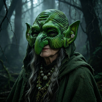 Halloween Half Face Cosplay Mask Soft Skin-Friendly Silicone Vintage Green Party Mask for Medieval Fantasy Costume Prop