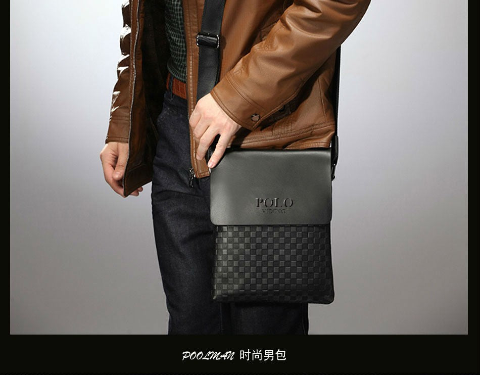 New Men's Single Shoulder Crossbody Bag with Trendy Checkerboard Pattern Embossed Casual Business Bag with Diamond Pattern