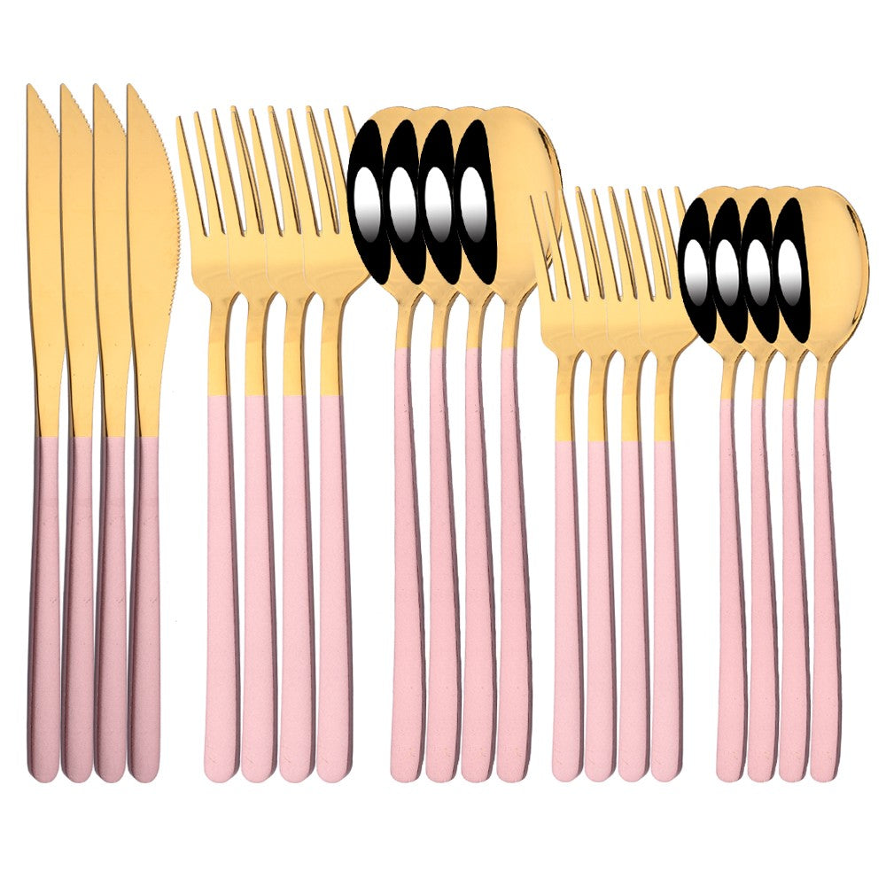 20Pcs Pink Silver Dinnerware Set Knife Dessert Fork Spoon Flatware Cutlery Set 304 Stainless Steel Silverware Tableware Kitchen