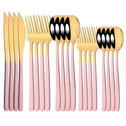 20Pcs Pink Silver Dinnerware Set Knife Dessert Fork Spoon Flatware Cutlery Set 304 Stainless Steel Silverware Tableware Kitchen