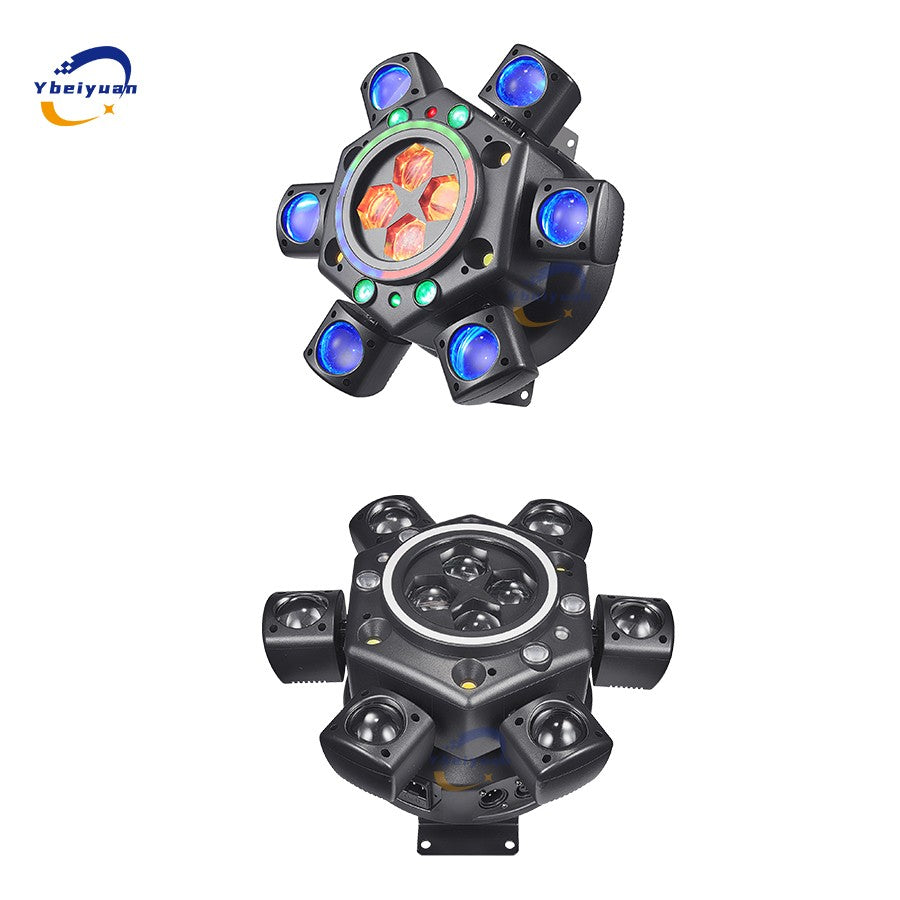 150W RGBW 4-in-1 6 Arm Moving Head Dye Bee Eye Effect Light DMX512 Remote Control DJ Disco Bar Birthday Party Christmas Stage