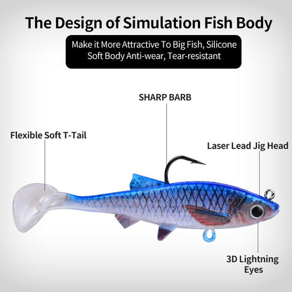 New PVC T-Tail Jig Soft Bait 9.5-28g Shad Swimbait Artificial Lure for Zander Pique Low Fishing