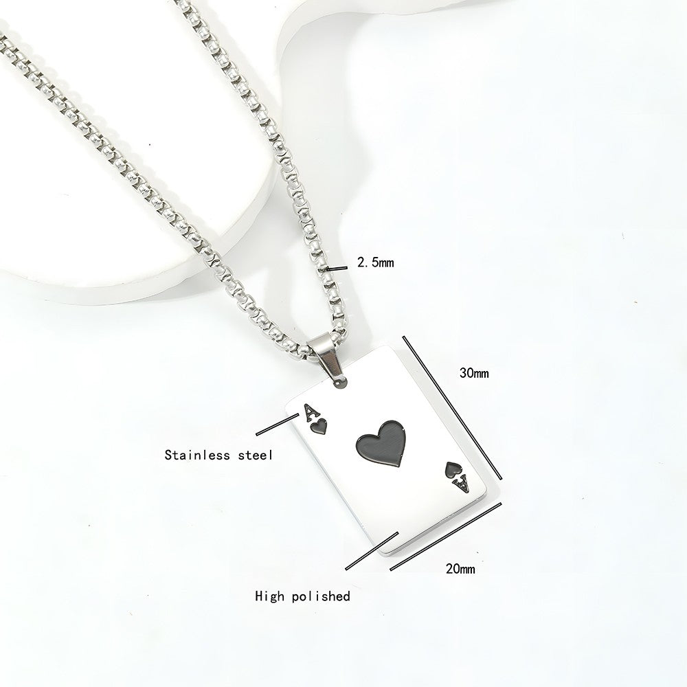New Hip Hop Stainless Steel Poker Card Ace of Spades Necklace For Women Men Pendant Chain Playing Cards Jewelry Ace of Hearts