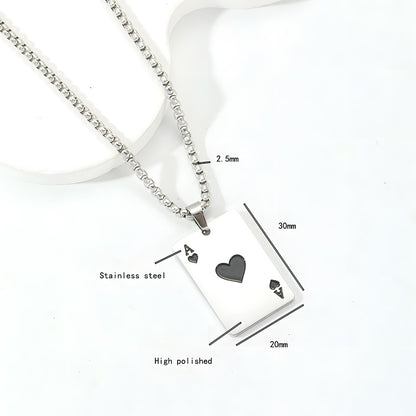 New Hip Hop Stainless Steel Poker Card Ace of Spades Necklace For Women Men Pendant Chain Playing Cards Jewelry Ace of Hearts