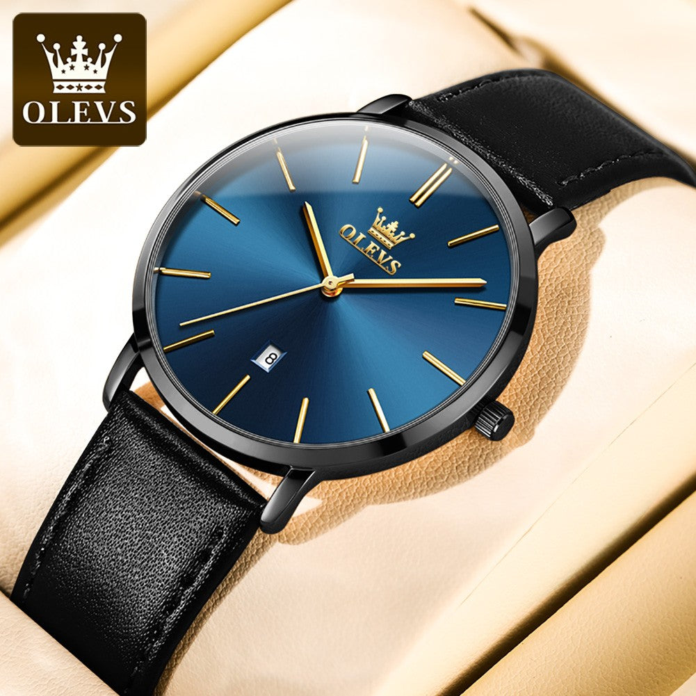 OLEVS 5869 Watch Man Casual Fashion Original Quartz Watch Waterproof Luminous Leather Strap Watches For Men Thin Watch Dial