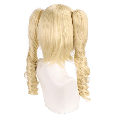Peruca de cosplay com rabo de cavalo duplo inspirado em personagem de raposa sintética, topo do couro cabeludo, cauda de lobo, toca de louva-a-deus, cabelo para festa à fantasia de anime