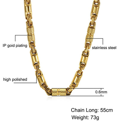 Colar Bicicleta Rock Punk HipHop 6mm Banhado a Ouro Joias Masculinas Femininas Corrente Bizantina de Aço Inoxidável Presentes