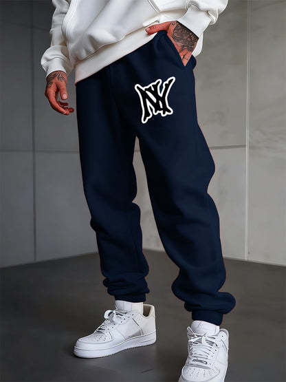Simple Ny Logo Printed Sweatpants Men'S Basics Trousers Loose Pocket Elastic Waist Jogger Pants Casual Fleece Warm Men Clothes