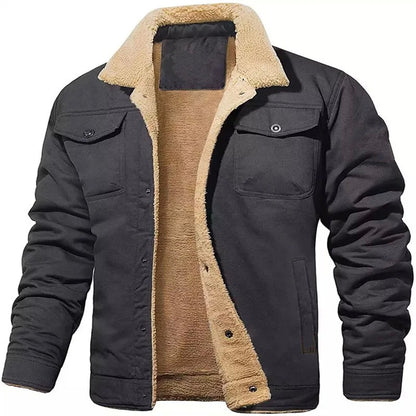 New Winter Men's Bomber Jacket High-quality Plush Thicken Wool Cargo Jackets Lapel Button-up Thick Warm Coat for Men Outwear 5XL