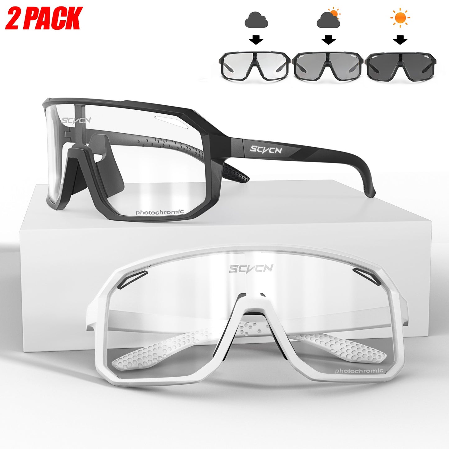 2 Pacotes de Óculos de Ciclismo Fotocromáticos para Ciclismo MTB Óculos de Proteção para Bicicleta, Bicicleta de Montanha, Masculino e Feminino, Esportivo