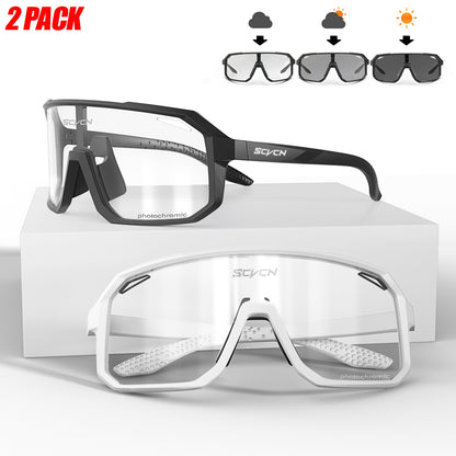 2 Pacotes de Óculos de Ciclismo Fotocromáticos para Ciclismo MTB Óculos de Proteção para Bicicleta, Bicicleta de Montanha, Masculino e Feminino, Esportivo