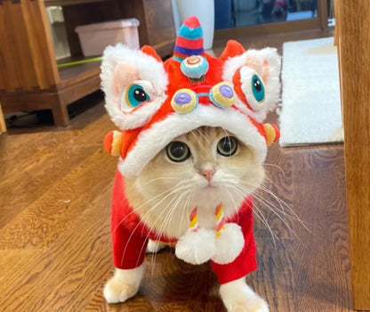 Chapéu de cabeça de tigre de Ano Novo para animais de estimação, chapéu divertido de cabeça de gato e cachorro quente de outono e inverno, suprimentos de chapelaria