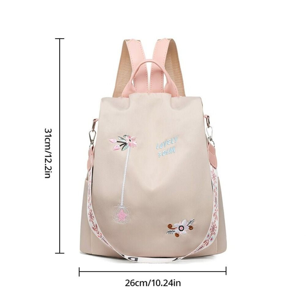 Mochila Feminina Oxford Impermeável Antifurto Moda Escola Bordada Designer Feminina Grande Capacidade Viagem Ombro Bolsa de Mão