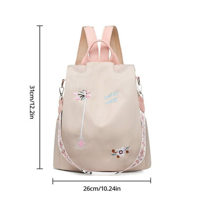Mochila Feminina Oxford Impermeável Antifurto Moda Escola Bordada Designer Feminina Grande Capacidade Viagem Ombro Bolsa de Mão
