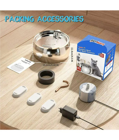 Bebedouro Inteligente para Pets, Fonte de Aço Inoxidável, Bebedouro Automático com Circulação para Gatos, Alimentador Silencioso 4L, Pescoço de Cisne