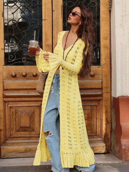 Hollow Breasted Sweater Long Dress Women Summer Party Dresses Cover Up Elegant S