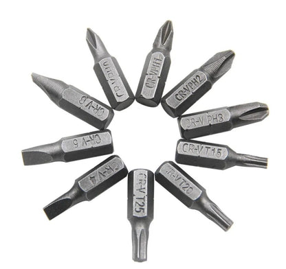 Chave de fenda hexagonal em L de 1/4 bits 90 graus de cabeça dupla preta 6,35 chave 10 peças fita amarela conjunto de ferramentas de chave de fenda