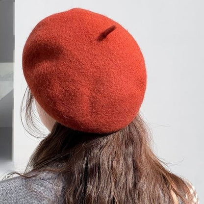 Boina Nuvem Feminina Confortável de Lã Pelúcia Quente Estilo Britânico Chapéu Gorro Cor Sólida Elástico Boina Feminina