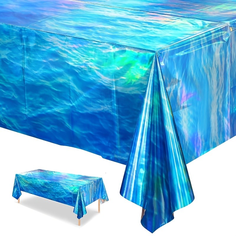 1/3pcs Summer Laser Sea Wave Disposable Tablecloth Blue Sea Pool Party Deco Tableware Under The Sea Birthday Party Deco