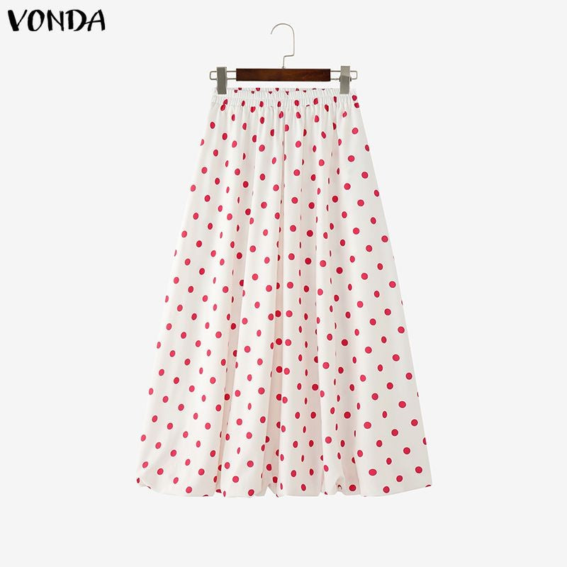 VONDA Polka Dot Bohemian Long Skirts Women Oversize Casual Elastic Waist Jupes Faldas Saia 2025 Autumn Maxi Skirt Plus Size 5XL