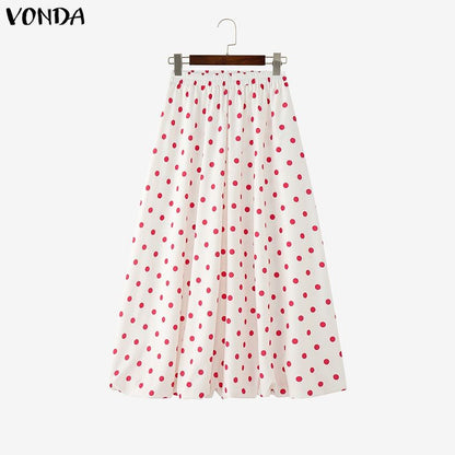 VONDA Polka Dot Bohemian Long Skirts Women Oversize Casual Elastic Waist Jupes Faldas Saia 2025 Autumn Maxi Skirt Plus Size 5XL