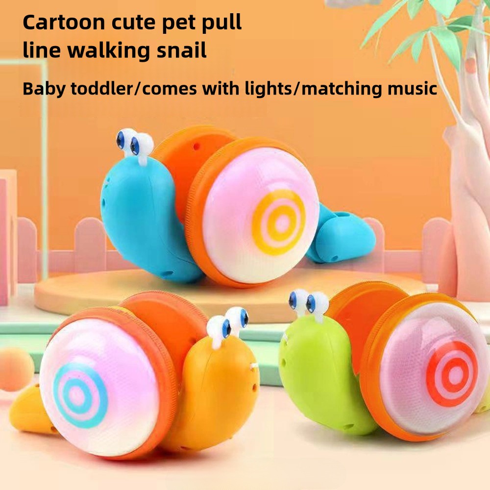 Children's Pull-Along Snail Toy, Baby Learning to Walk and Crawl Toy, Pull String Leash with Lights and Music