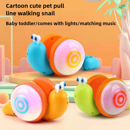 Children's Pull-Along Snail Toy, Baby Learning to Walk and Crawl Toy, Pull String Leash with Lights and Music