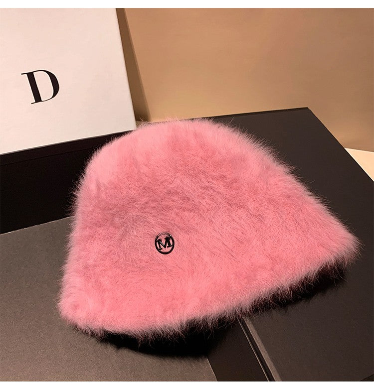 Coreia Designer M Bucket Hat Feminino Quente Pelúcia Angola Coelho Pelo Chapéu Senhora Outono Inverno Ins Moda Chapéu Bacia Retrô Fofo Panamá