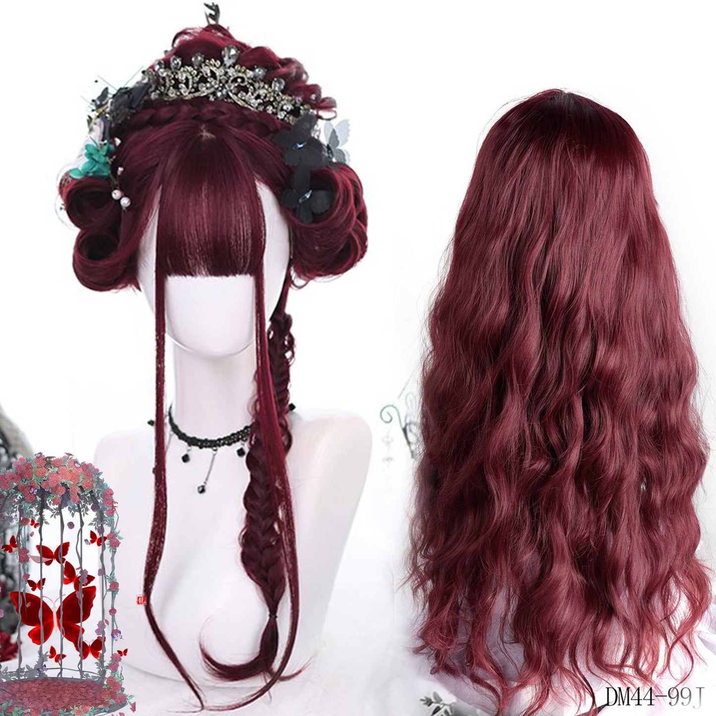 XIYUE synthetic wigs red wig long curly hair curly bangs ponytail extensions dirty braid Halloween Christmas gift