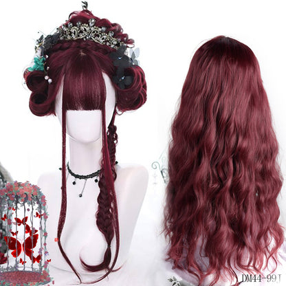 XIYUE synthetic wigs red wig long curly hair curly bangs ponytail extensions dirty braid Halloween Christmas gift